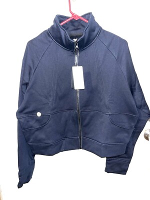 Baleaf Women s Cropped Full Zip Activewear Jacket Navy Blue Sz L w/thumbholes