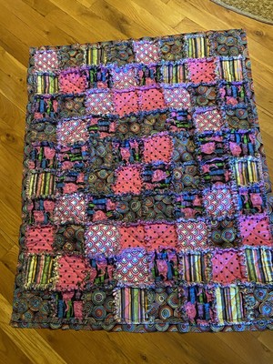 New Rag Quilt Cotton Fabric Pink Cats Rag Quilt -throw 30 x37 