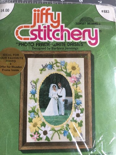 Vintage White Daisies Photo Frame Crewel Embroidery Kit New Jiffy Stitchery 5x7