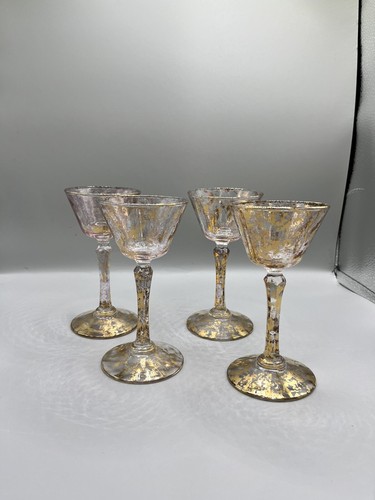 Pink & Gold Speckle Liquor Glasses | Hollywood Regency, Atomic, 1950s Set of 4