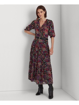 

LAUREN RALPH LAUREN Женская черная многоярусная макси-юбка на подкладке для работы, юбка-трапеция, Черный