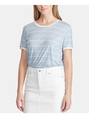 

Женская голубая футболка с круглым вырезом в полоску RALPH LAUREN Petites, Light blue