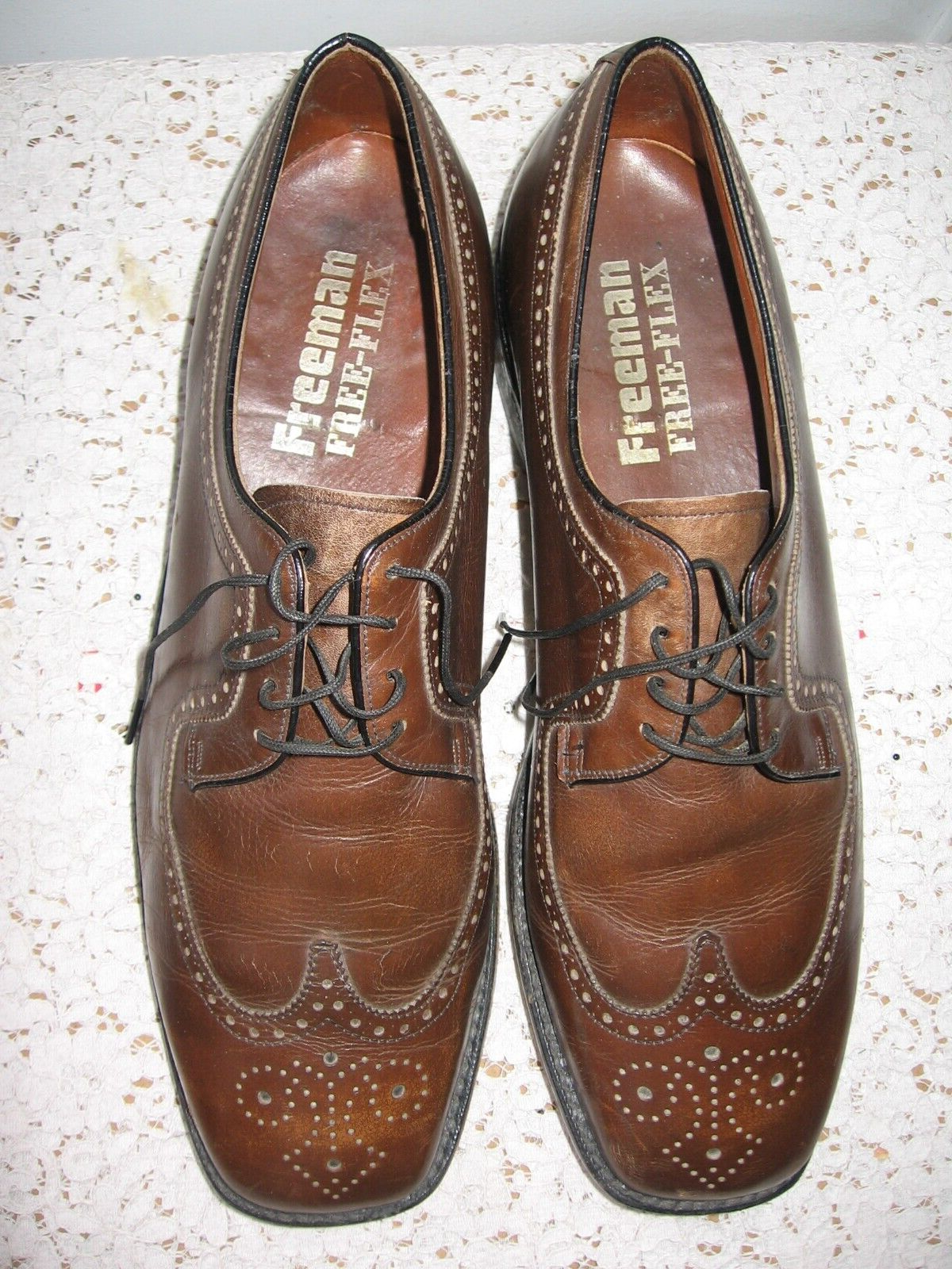 Freeman Free Flex Brown Leather Wingtip Dress Shoes Lace Oxfords Men 12 C Mens Freeman Free-Flex Shoes Wingtip Design Cognac Brown  main image 3