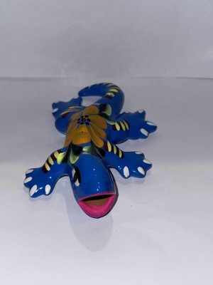 Talavera Hand Painted Mexican Pottery Blue Lizard Multicolored
