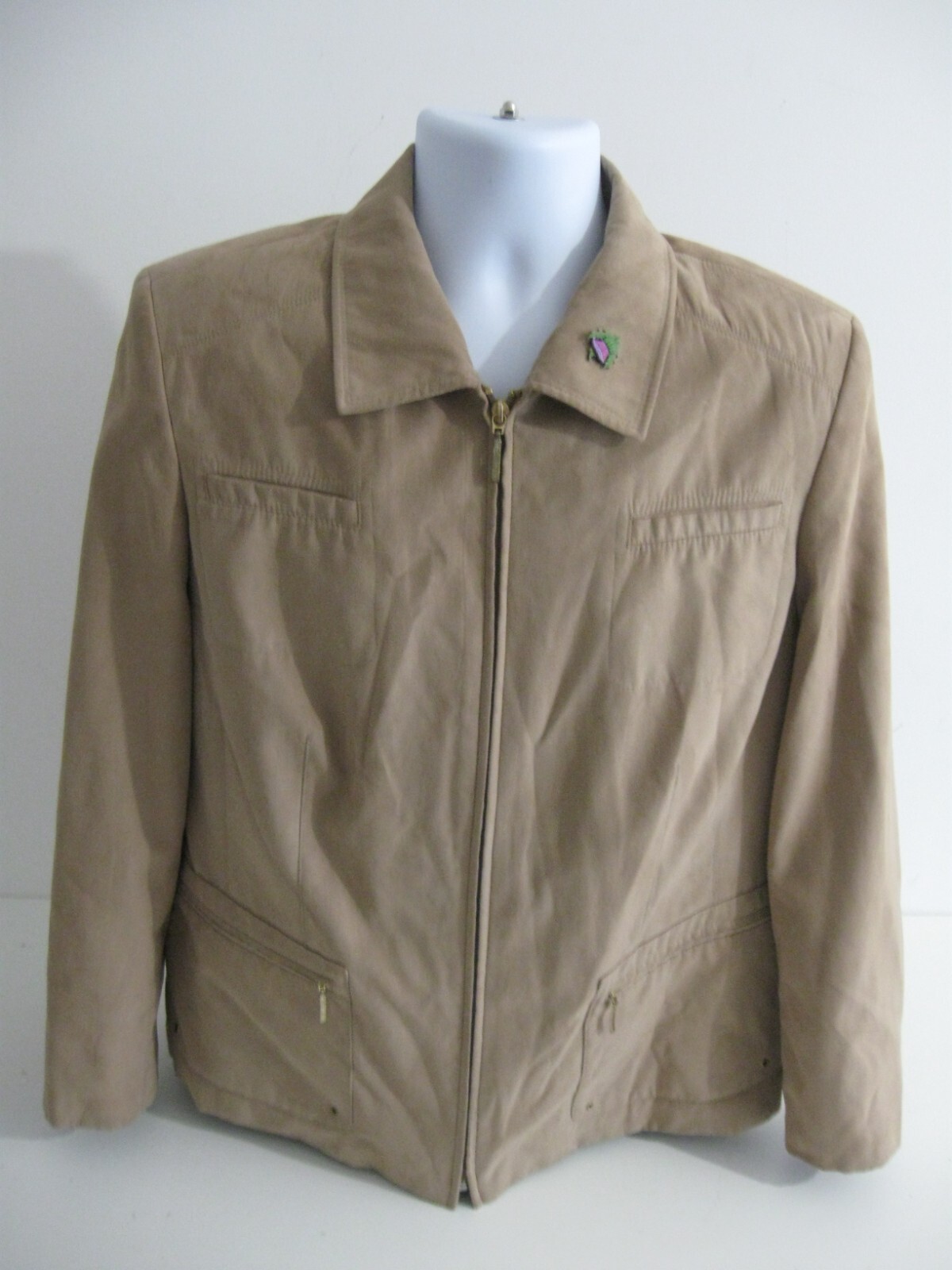 GELCO WOMENS SUEDE BEIGE FULL ZIP COAT SIZE 18