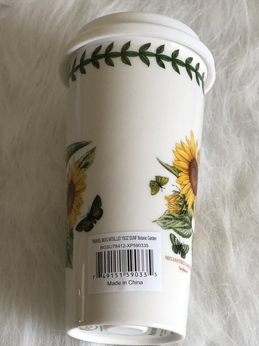 Portmeirion Sunflower Ceramic Travel Cup/Mug Silicone Lid 15 oz. NEW IN BOX