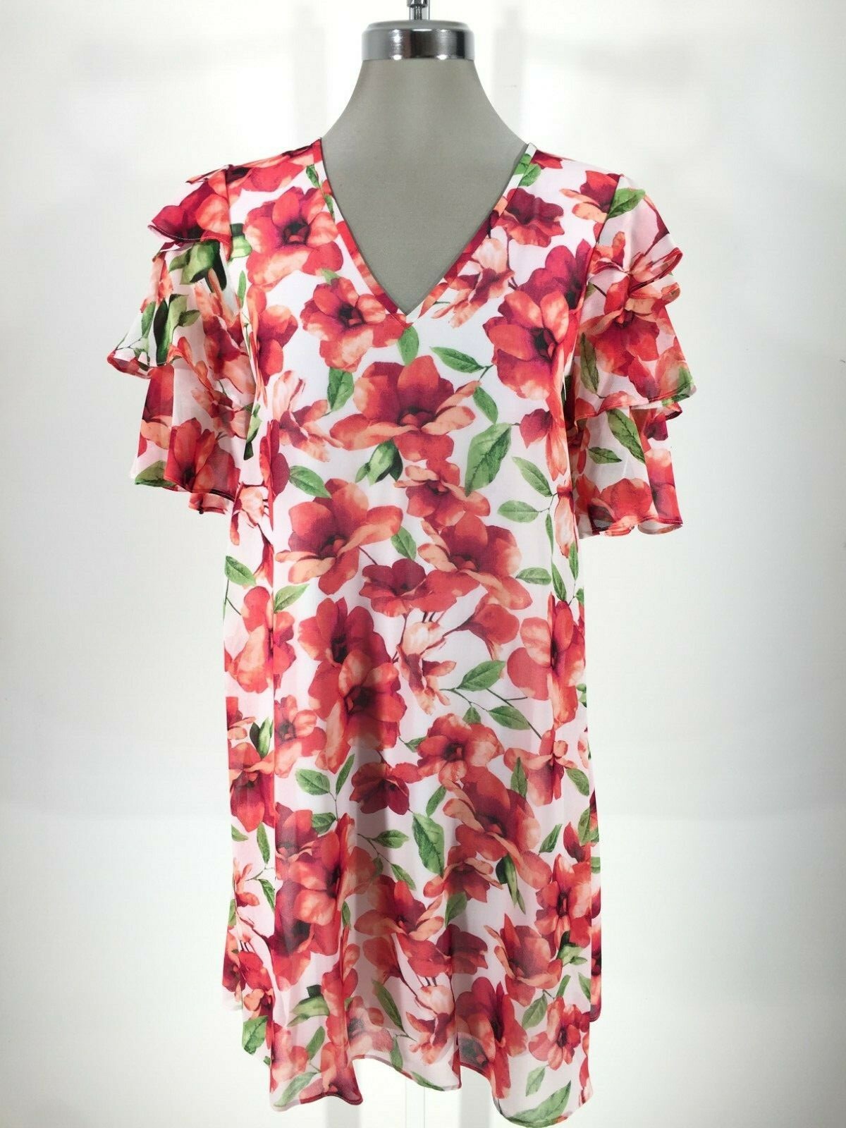 

Calvin Klein NewWT Элегантное платье Hibiscus MULTI с рюшами и цветочным принтом, размеры