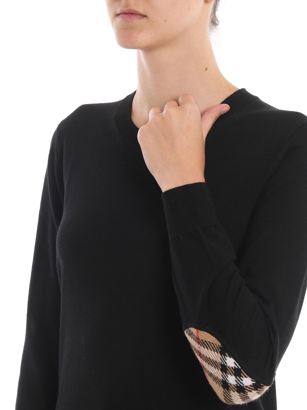 Pre-owned Burberry $830  Bempton Black Merino Wool Elbow Check Patches Pullover Sweater S