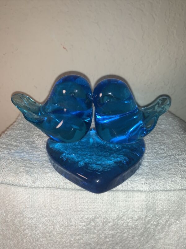 Vintage Blue Bird Of Happiness 2 Birds On Heart Signed Leo Ward 1987 Amazing Art