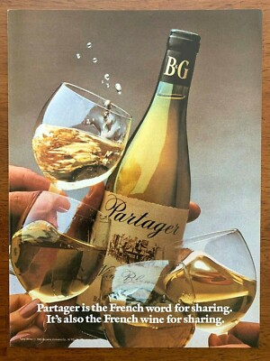 1985 B&G Partager French Wine Vintage Print Ad/Poster Retro 80s Bar Art Décor 