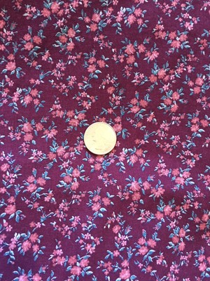 Vintage Fabric Purple Burgundy with dark green Floral pattern 2 yds x 44