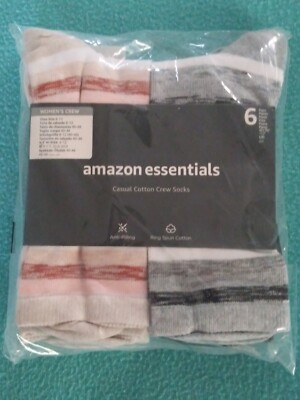 Women's Amazon Essentials Crew Socks 6 Pair Size 8-12