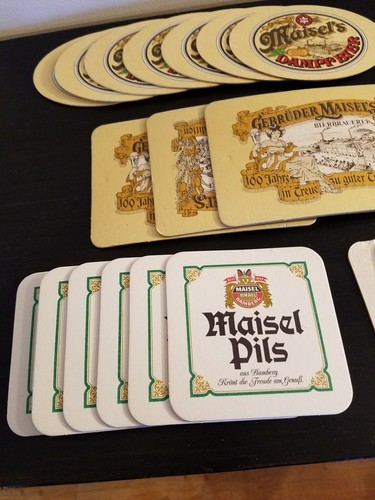 37 VINTAGAE BEER COASTERS MAISEL BIER 5 DIFFERENT PILS,WEIZEN,GEBRUDER, DAMPF