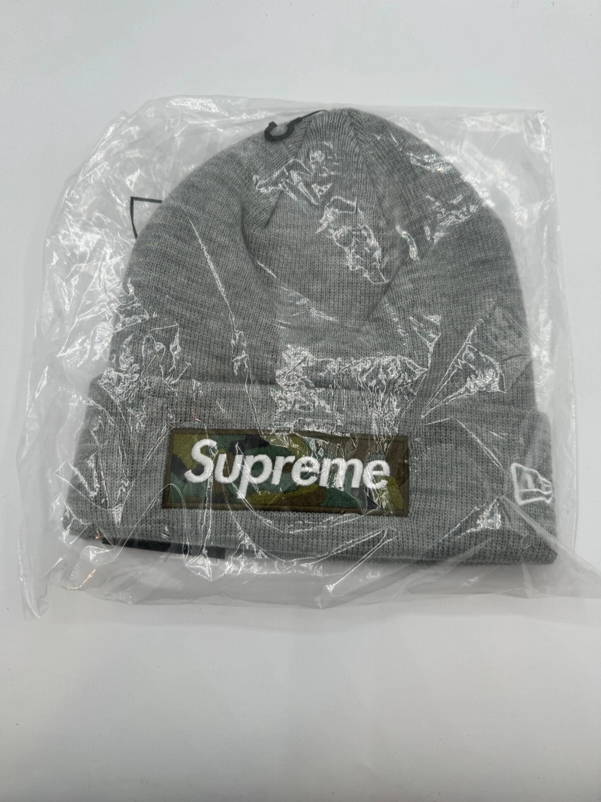 Supreme New Era Box Logo Beanie FW23 Heather Grey Camo Bogo