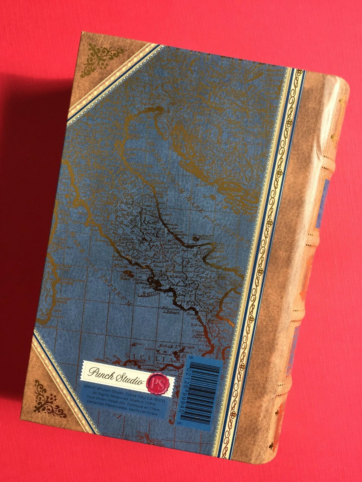 PUNCH STUDIO. MAP. TRAVEL. SUITCASES. STASH BOX. GOLD FOIL. Faux BOOK. BOX. GIFT