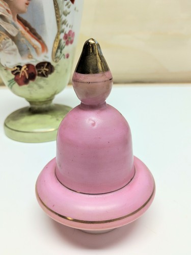 19th Century Bristol Glass Hand Blown Portrait Enameled Vase & Lid 15 3/4