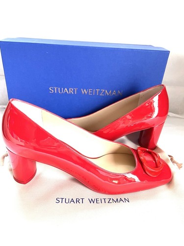 Pre-owned Stuart Weitzman Anicia 60 Tonal Women's Red Patent Cone Heel Pumps 39/8.5m