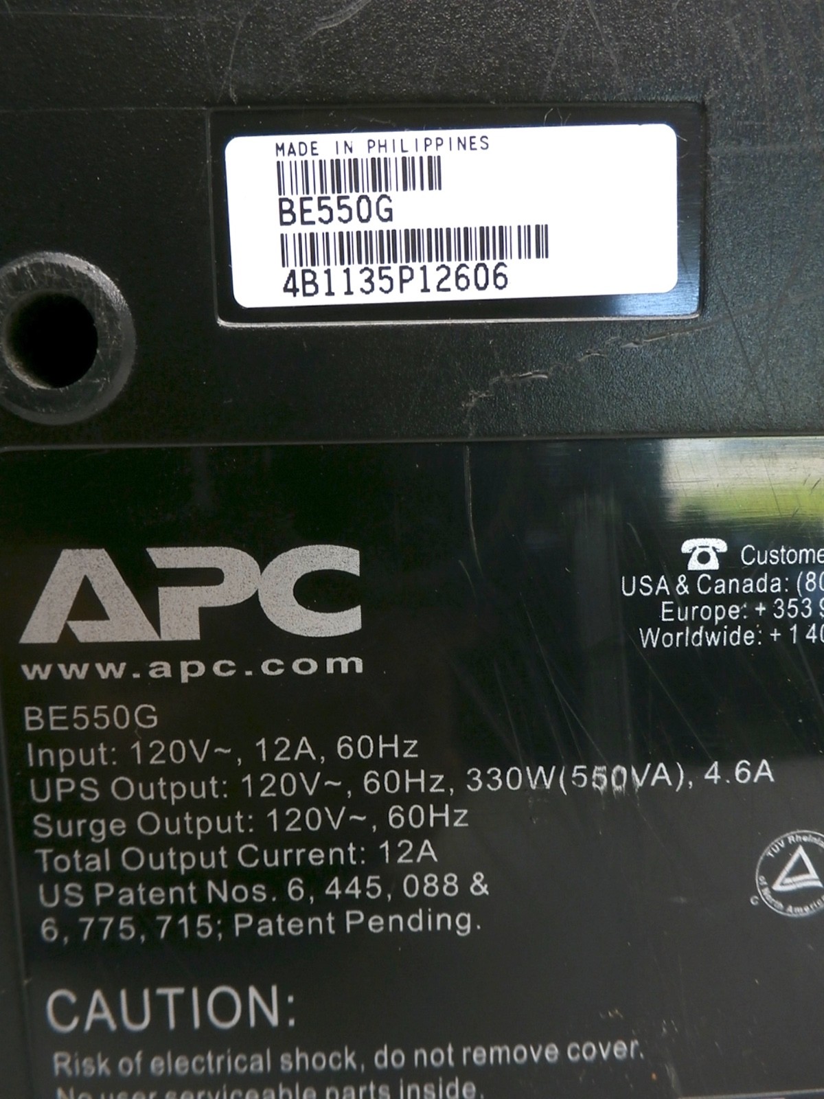 APC Back-UPS ES 550, BE550G, 8 Outlet Backup PSU, 120V, 330W 550VA, NO Battery