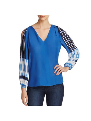 

KOBI HALPERIN Женская голубая плиссированная блузка с открытыми плечами и V-образным вырезом, Синий