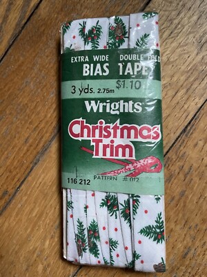 Wrights Christmas Trim Ribbon Bias Tape X-Wide HOLLY Pinecones New 1981 Vintage