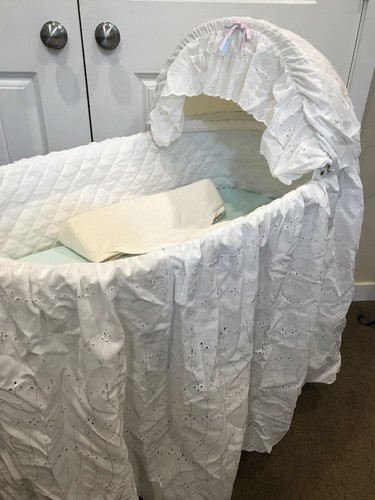 Vintage Redmon White Wicker Baby Bassinet Crib
