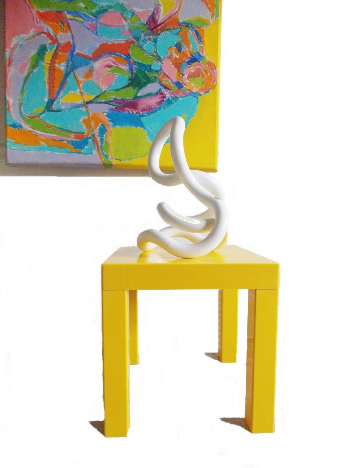 Mid Century square yellow plastic cube table / Kartell style 1960s small coffee