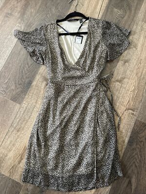 Vero Moda VMKay SS Wrap short Dress Animal Print Polyester Lined Small