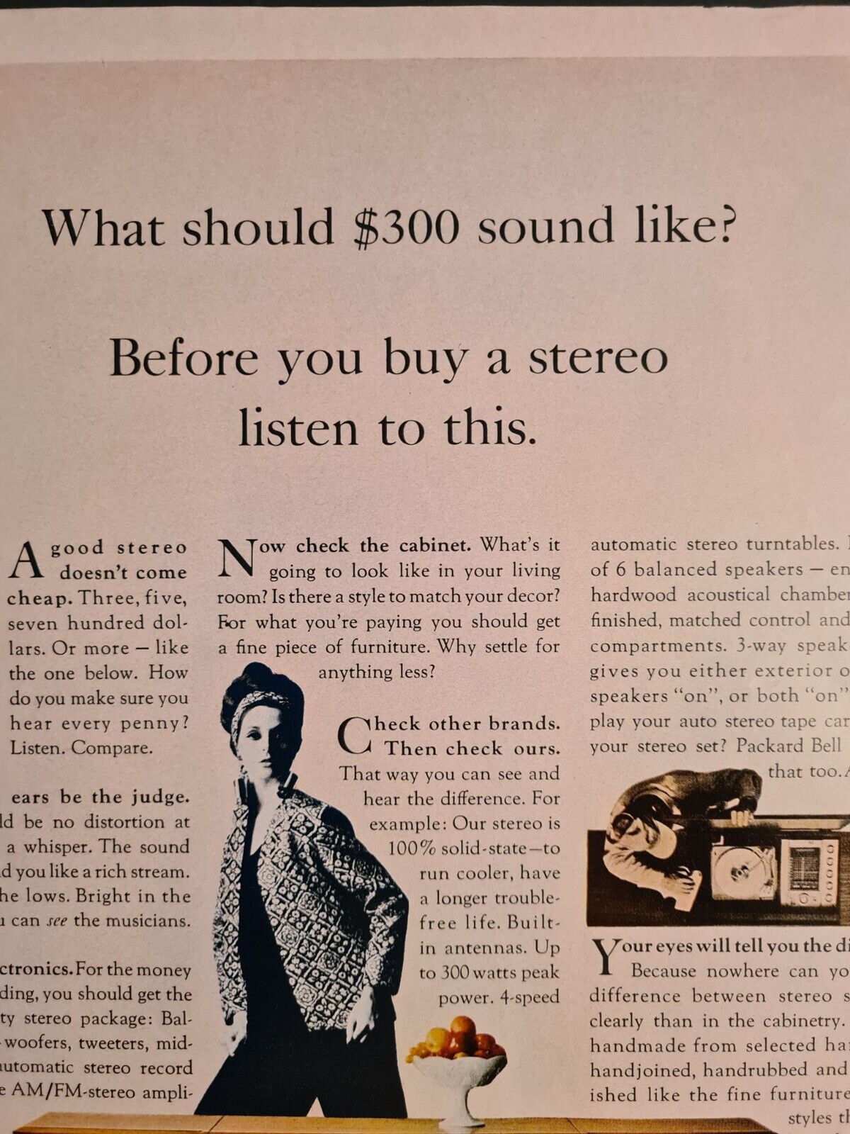 1967 Packard Bell Stereo Cabinet Console Vintage Advertisement...