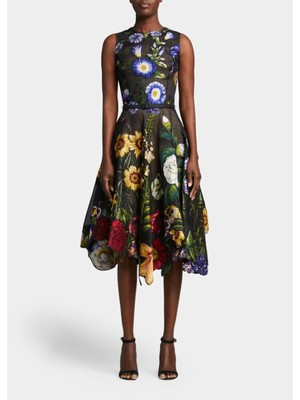 

Женское черное платье миди OSCAR DE LA RENTA с подкладкой и поясом на подкладке с платком, Черный