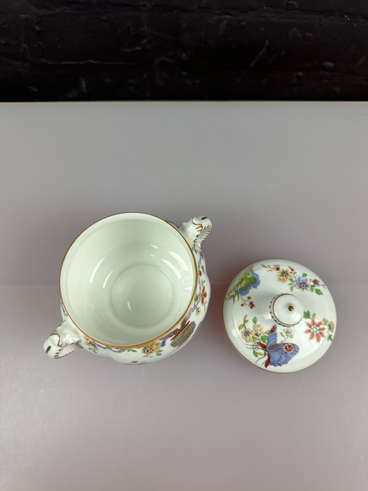 Royal Worcester Pekin Large Handled Covered / Lidded Sugar Bowl 12.5 cm High