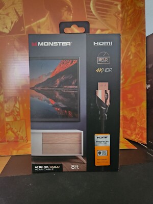 Monster UHD 4K HDR Gold HDMI Cable 8 Ft. 21.0 Gbps Premium Certified Cable - NEW