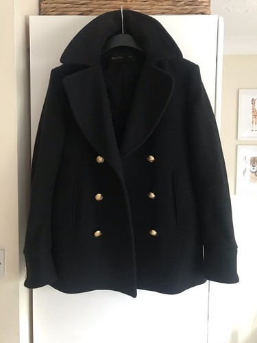 【希少】BALMAIN HOMME 初期 2010AW PEA COAT 50 Balmain X H&M Black Pea Coat Jacket Gold Buttons Sz 36 S