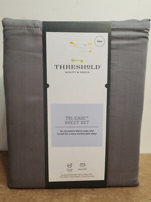 Threshold King 500 Thread Count Tri-Ease Sheet 4PC Set, Gray Herringbone