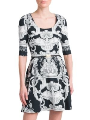 

Женское короткое платье VERSACE с черной подкладкой и поясом с гравировкой Медузы и рукавами до локтя, Черный