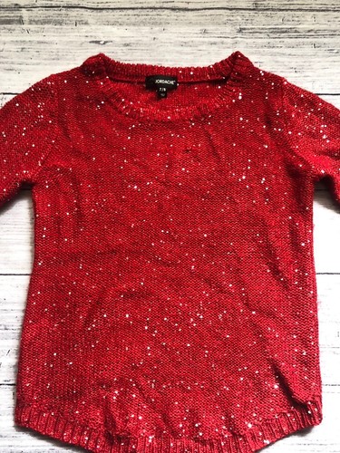 JORDACHE Red Sequin Covered Long Sleeve Medium Knit Sweater Girls SZ 7/8