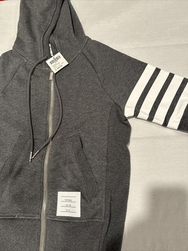 Pre-owned Thom Browne Classic Loopback 4-bar Full Zip Hoodie Dark Grey Sz 00 (xxs) In Gray