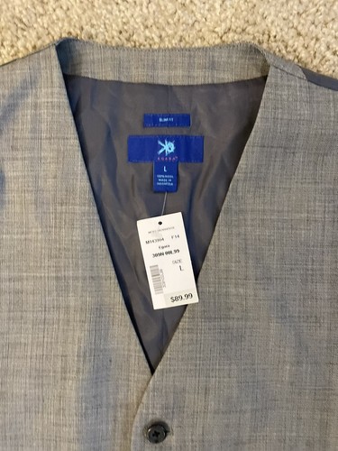 Egara Men's Button Front Vest Sz L Slim Fit Gray 100% Wool Suit Waistcoat