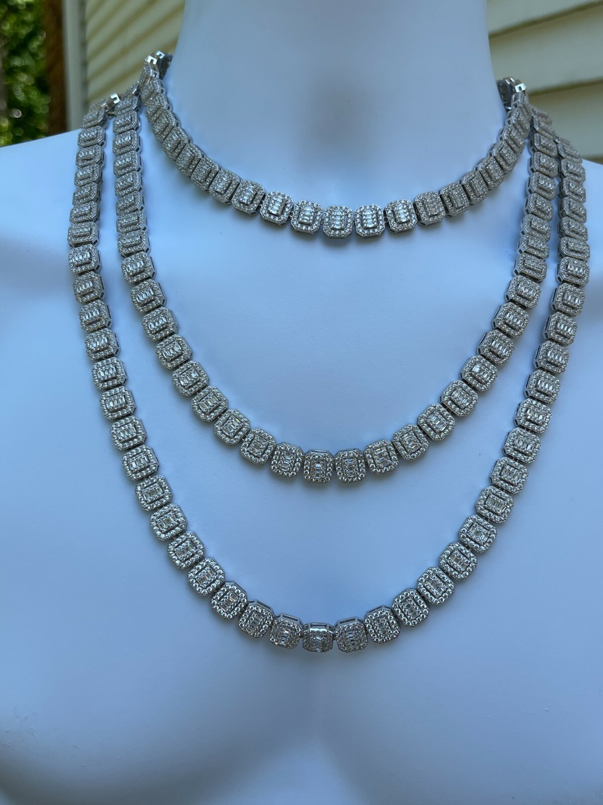 Pre-owned Silver Men's Ladies Square 10mm Baguette Chain Real 925  Iced Flooded Out Cz