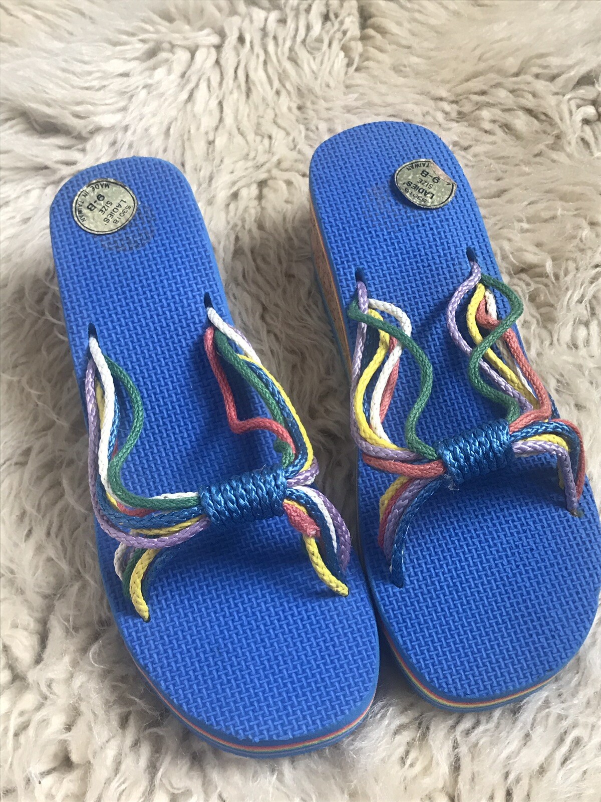 70's/80's Vintage Deadstock Rainbow Cork Flip Flops Sandals 9 B