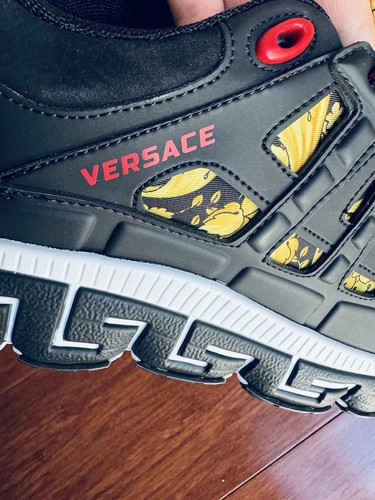 Pre-owned Versace Sold Don't Buy Trigreca Leather Sneakers Size Eu46 Us13 Barocco Print Blk In Black Barcode Yellow Multi Color