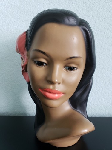 VTG MARWAL CHALKWARE POLYNESIAN HAWAIIAN WOMAN HIBISCUS FLOWER HEAD BUST VG USED