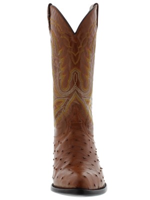 Pre-owned El Presidente Mens Cognac Real Ostrich Skin Leather Western Cowboy Boots J Toe In Brown
