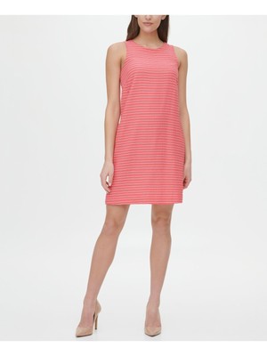 

TOMMY HILFIGER Женское розовое платье прямого кроя в полоску без рукавов с круглым вырезом, Розовый