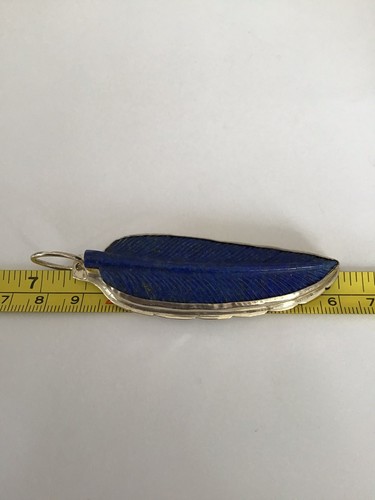 Dan Dodson Large Sterling Silver Carved Lapis Feather Pendant