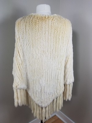 HOLT RENFREW GENUINE Knitted BLONDE Shredded Mink Fur Wedding Poncho Shawl OS