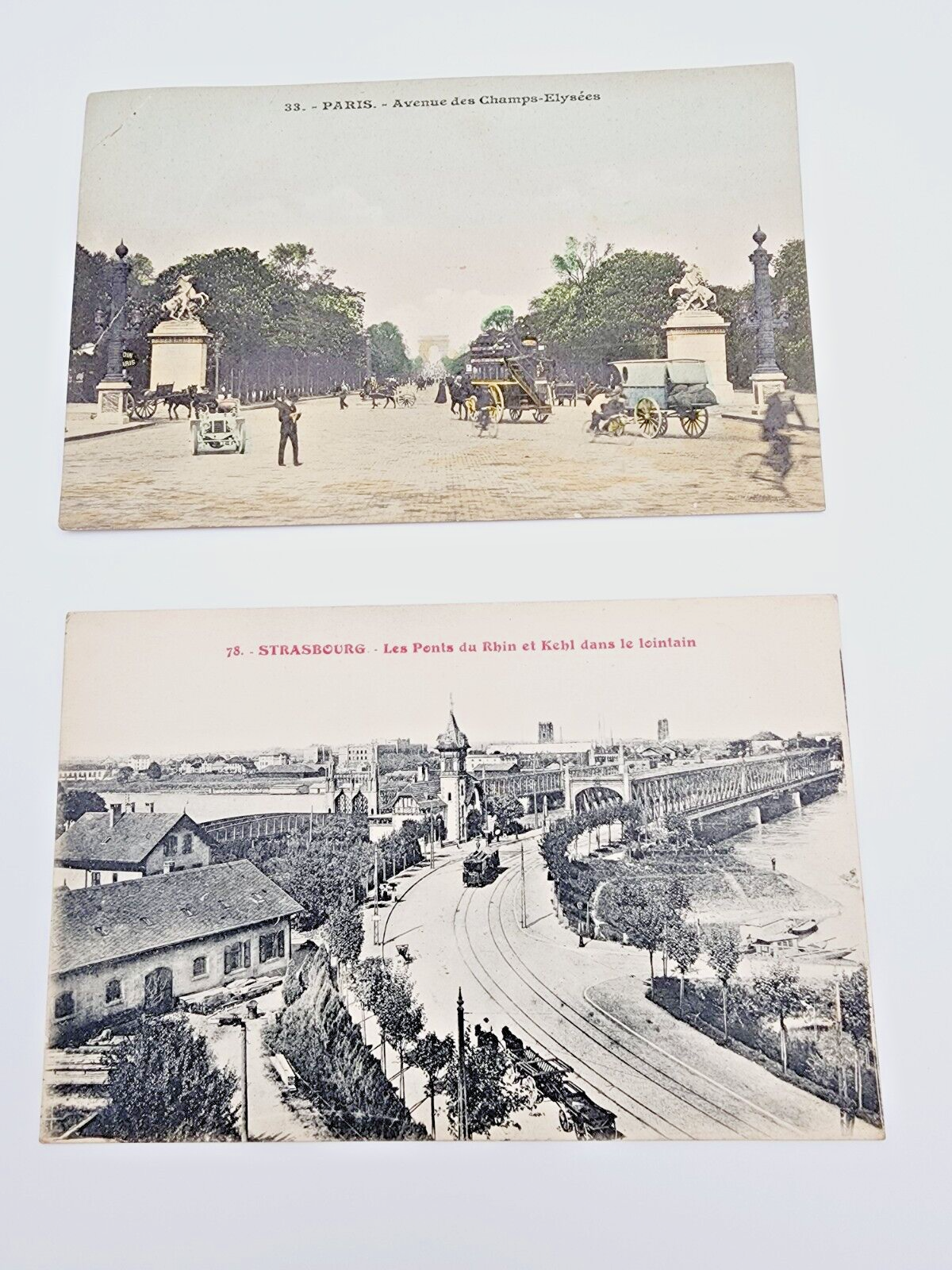 Pre W.W.1 Postcards "Avenue des Champs-Élysées" "Les Ponts du Rhin et Kehl dans"