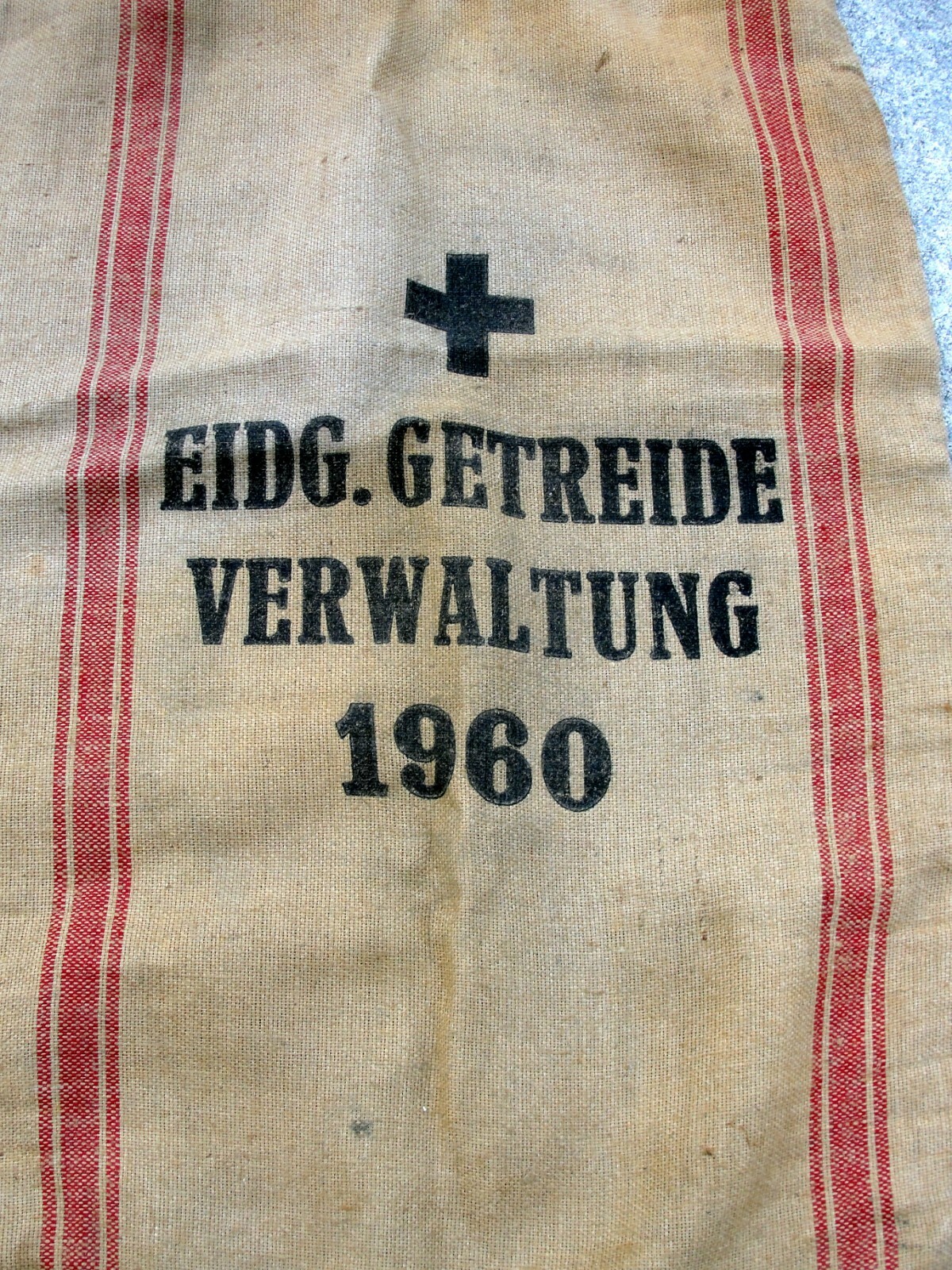 VINTAGE 1960 SWISS FEDERAL GRAIN ADMINISTRATION JUTE FLOUR SACK BAG HUGE SIZE