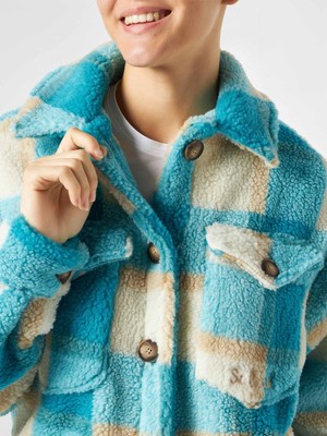 Pre-owned Saint Barth Mc2  Woman Sherpa Overshirt With Tartan Pattern In Multicolor
