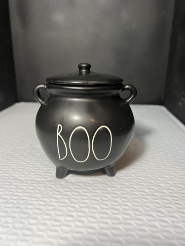 RAE DUNN Halloween BOO Black Pot Candle Smell Apple Woodfire