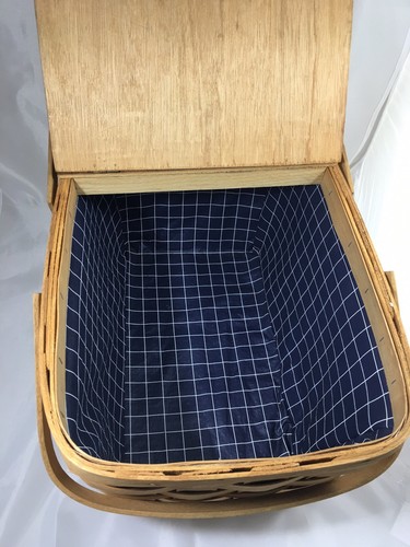 Vintage Crown Royal Picnic Basket Advertising Woven Wood Lid Vinyl Liner Handles